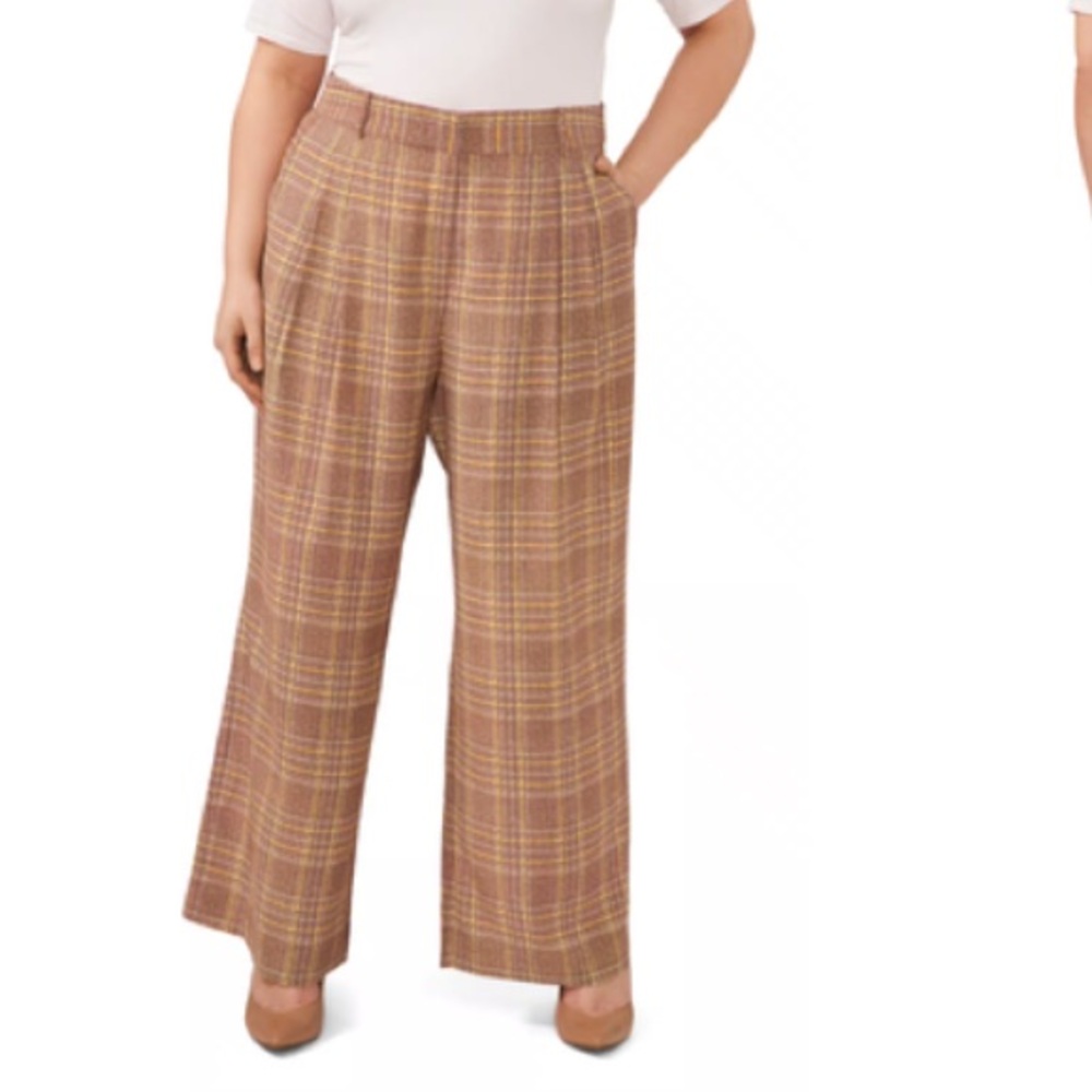 Vince Camuto Plaid Pleated Wide-Leg Pants (Plus Size) - Picture 5 of 15